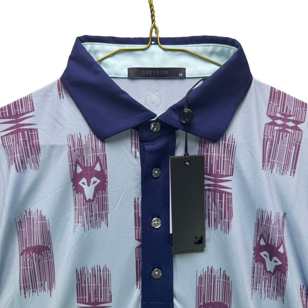 Greyson Golf Polo Shirt Mens Medium Blue Western Spirits AOP Short Sleeve NWT